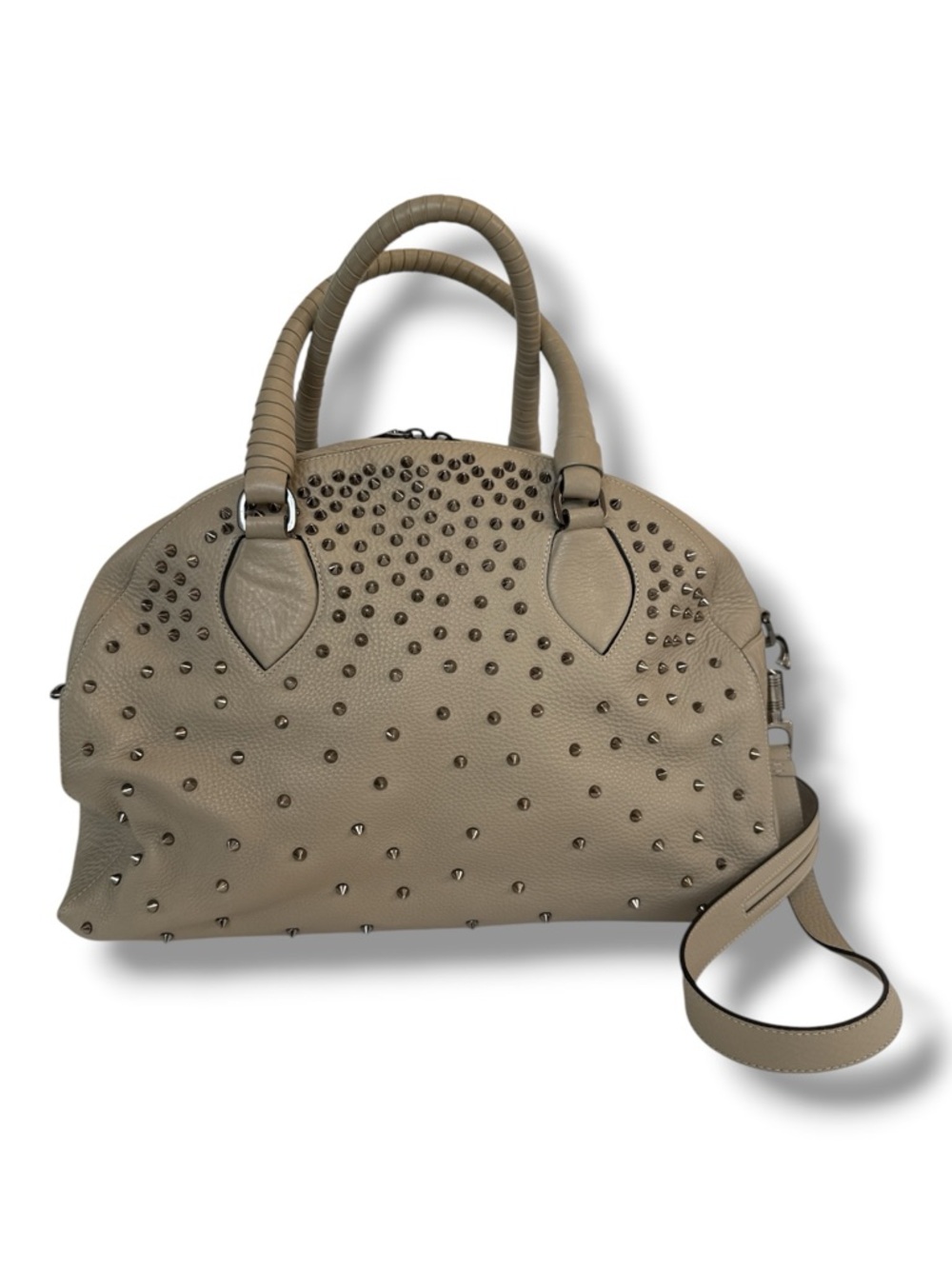 Christian Louboutin Taupe Studded Dome Satchel